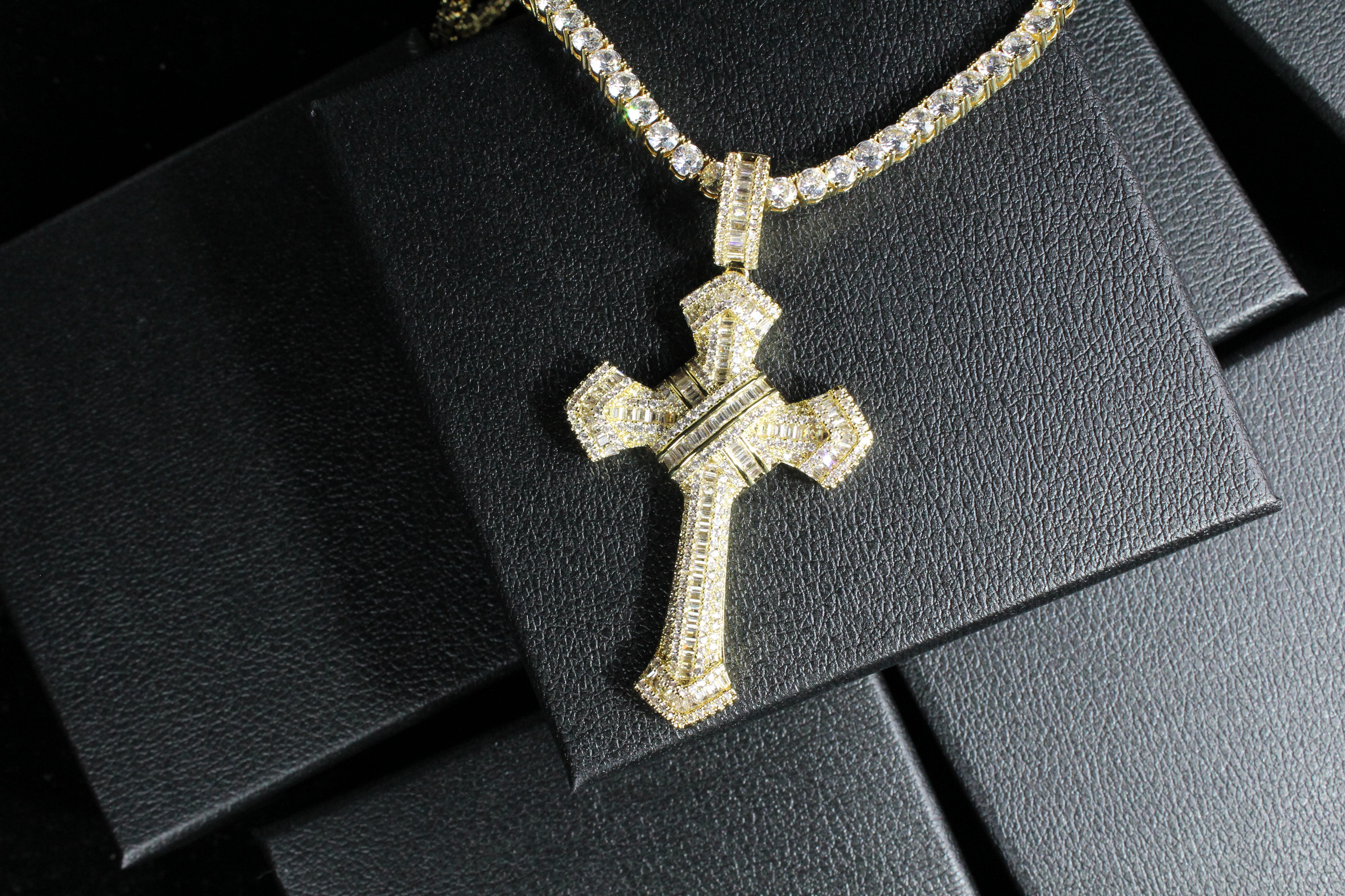 Iced Out Baguette Jesus Cross Necklace