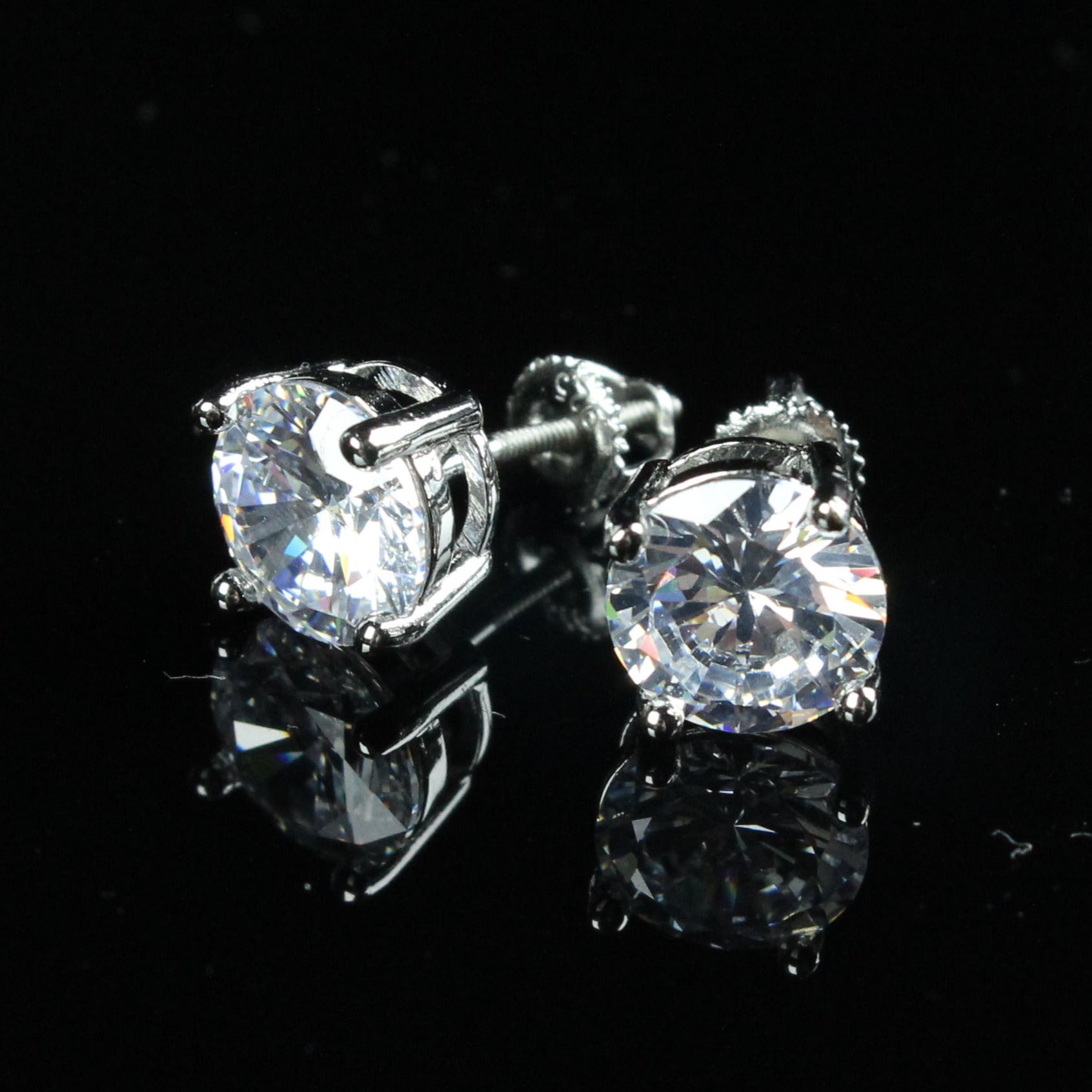 8mm Iced Flawless VVS Simulated Diamonds Gold-Plated/silver Earrings