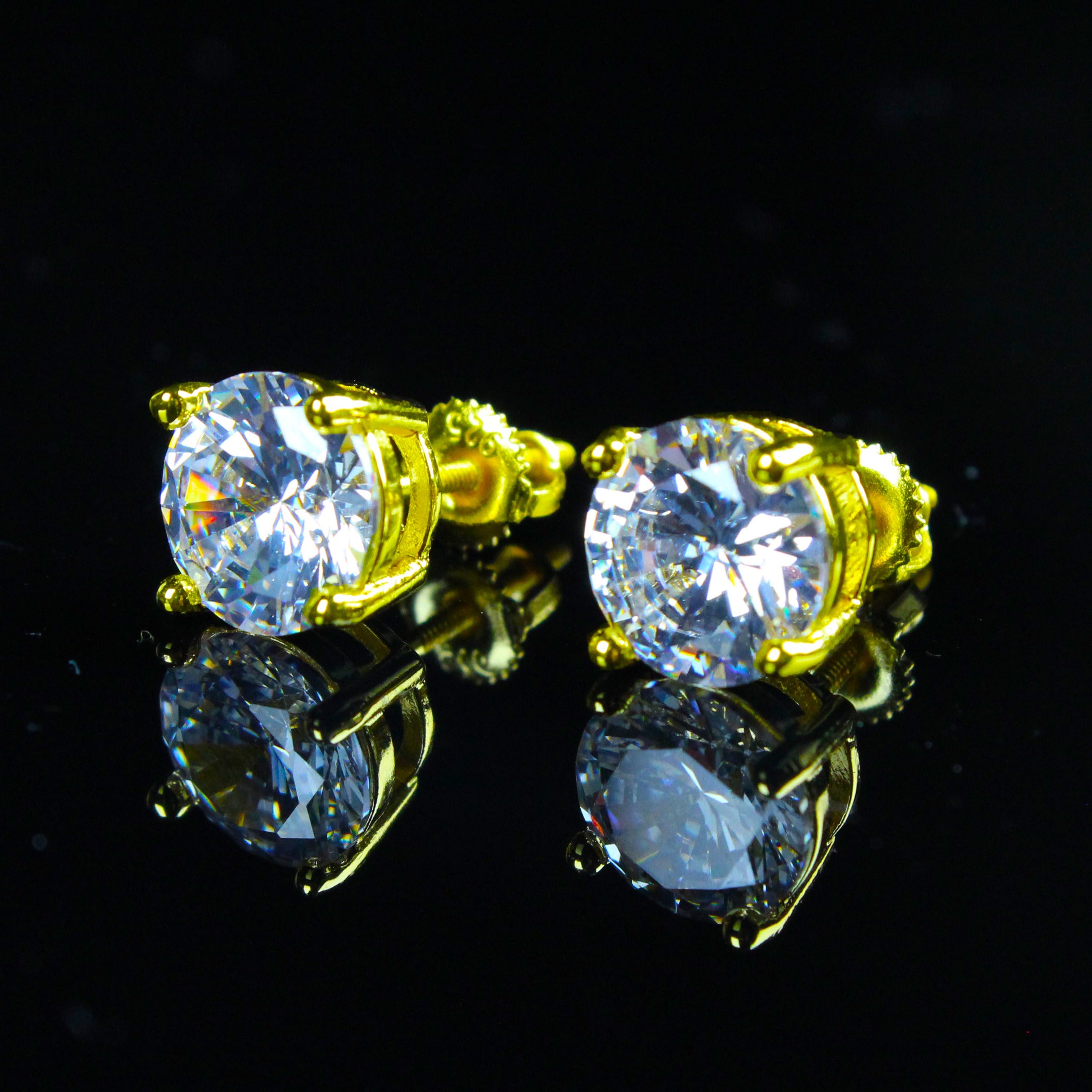 8mm Iced Flawless VVS Simulated Diamonds Gold-Plated/silver Earrings