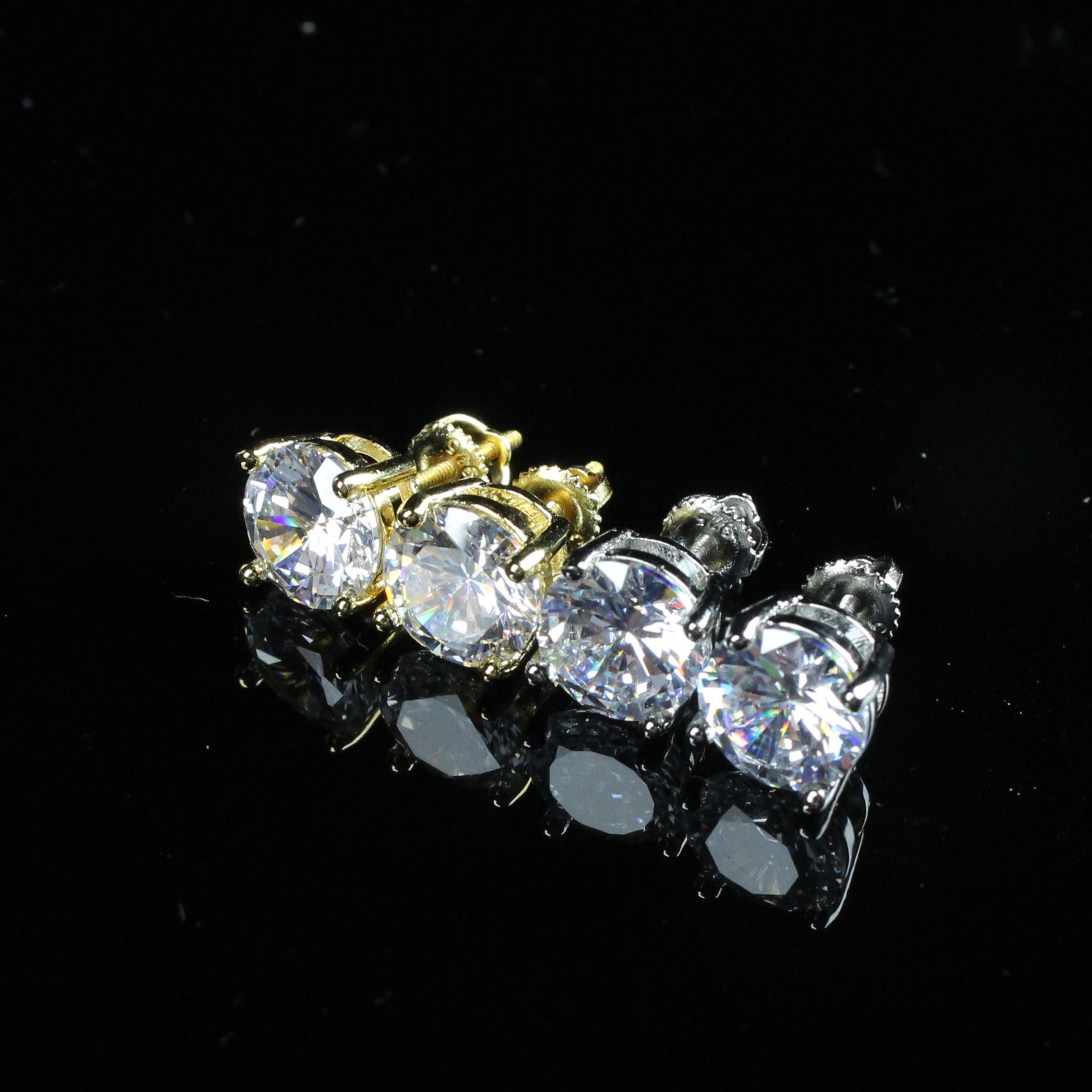 8mm Iced Flawless VVS Simulated Diamonds Gold-Plated/silver Earrings