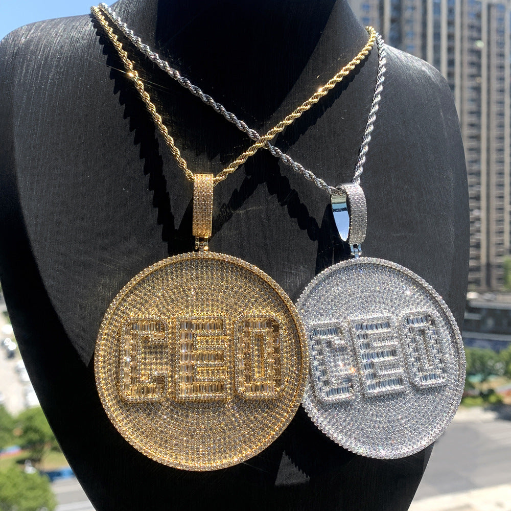 Iced Out 3D Big CEO Disc Necklace