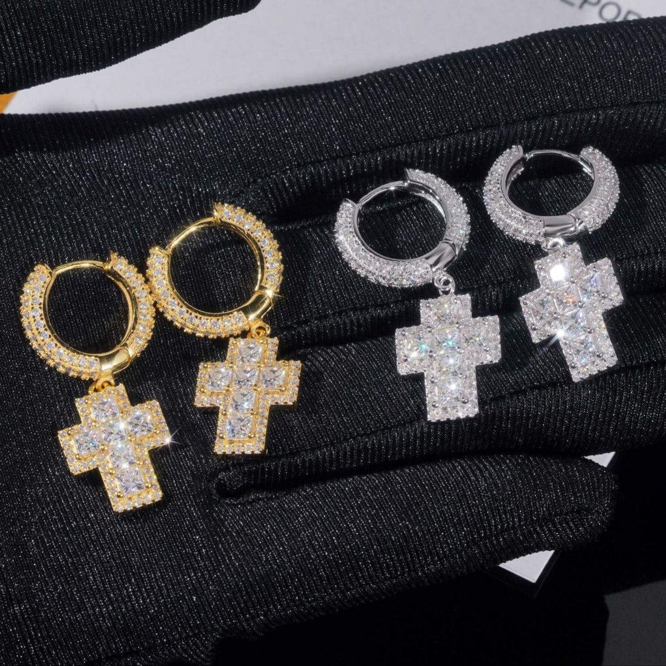 Gold Plated Hip Hop Cross Earring