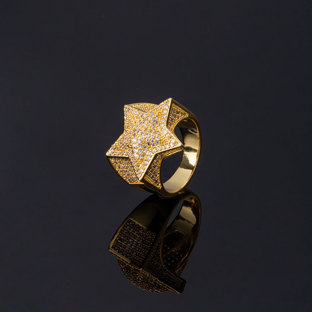 3D Gold-Plated Micro-inlay Pentagram Ring