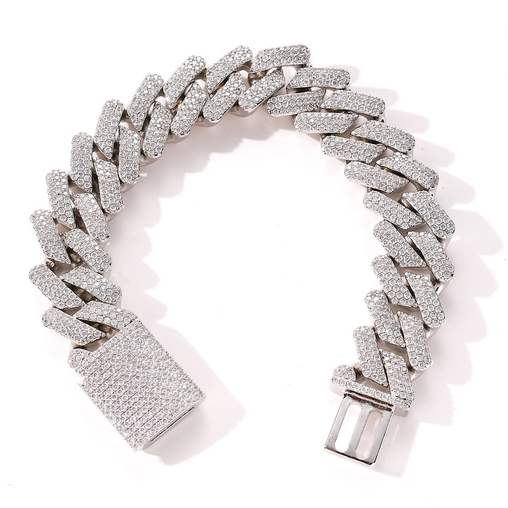 20mm Prong Cuban Bracelet in White Gold