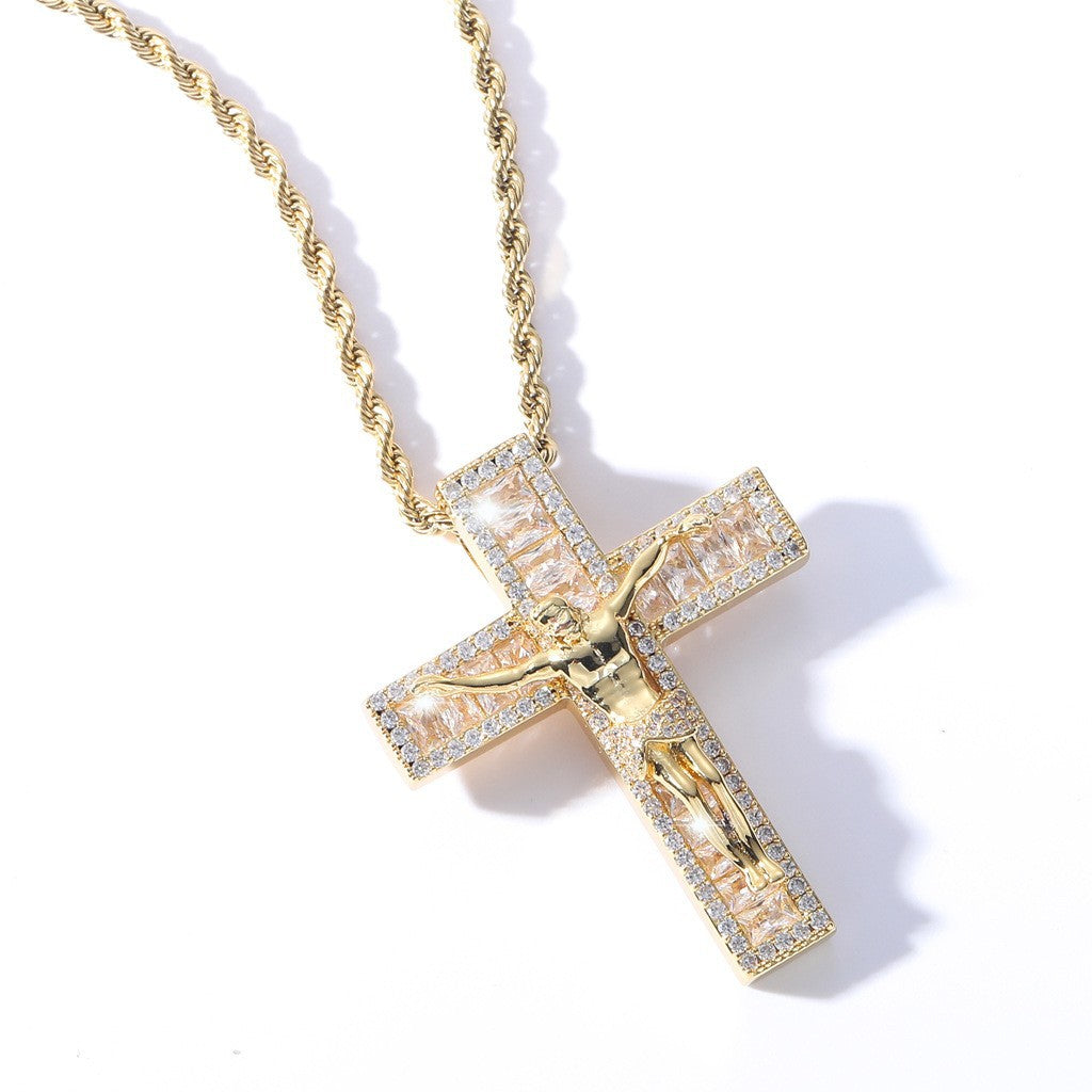 3D Jesus Crucifix Baguette Cross Necklace