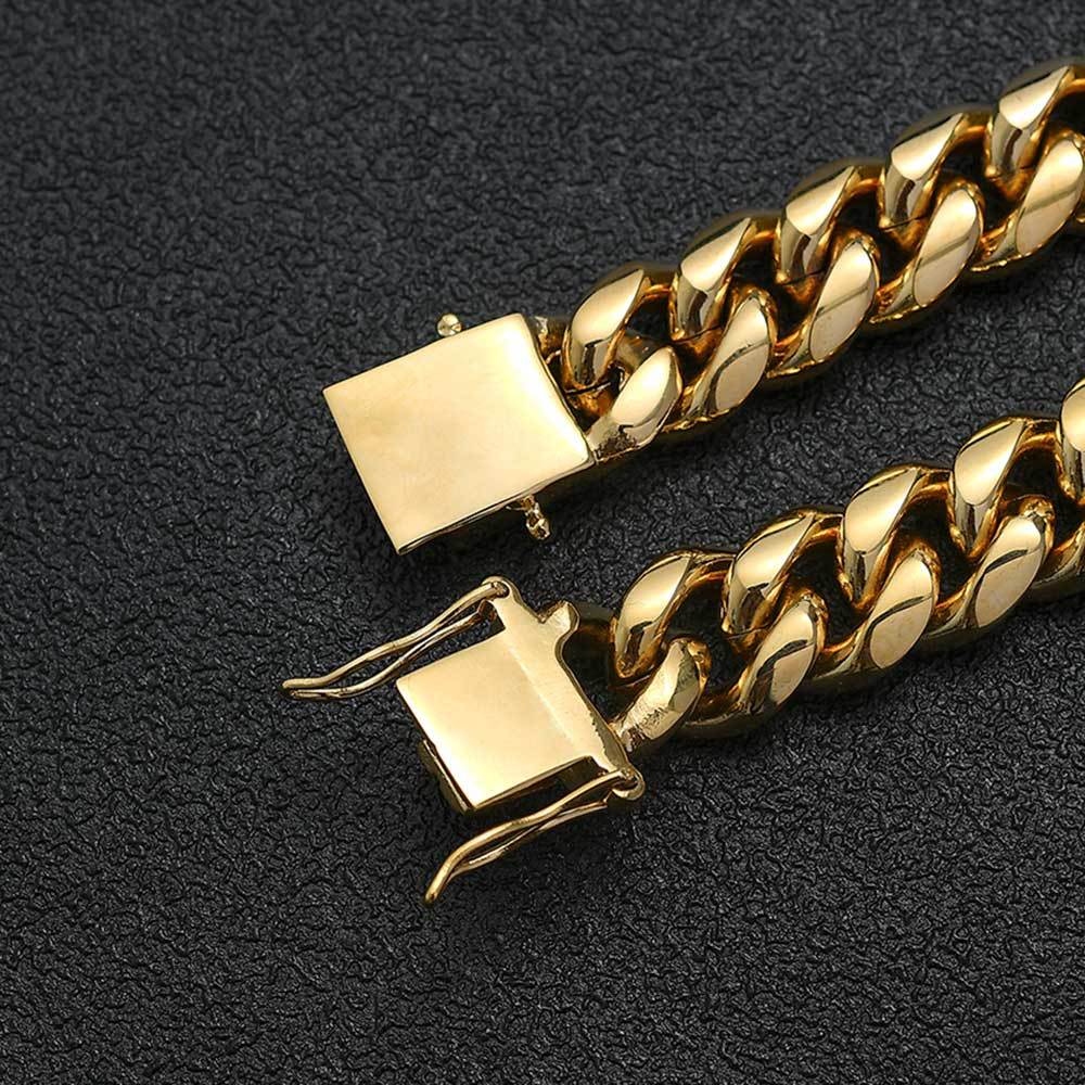 18K Gold-Plated Classic Miami Cuban Link Bracelet（12MM）