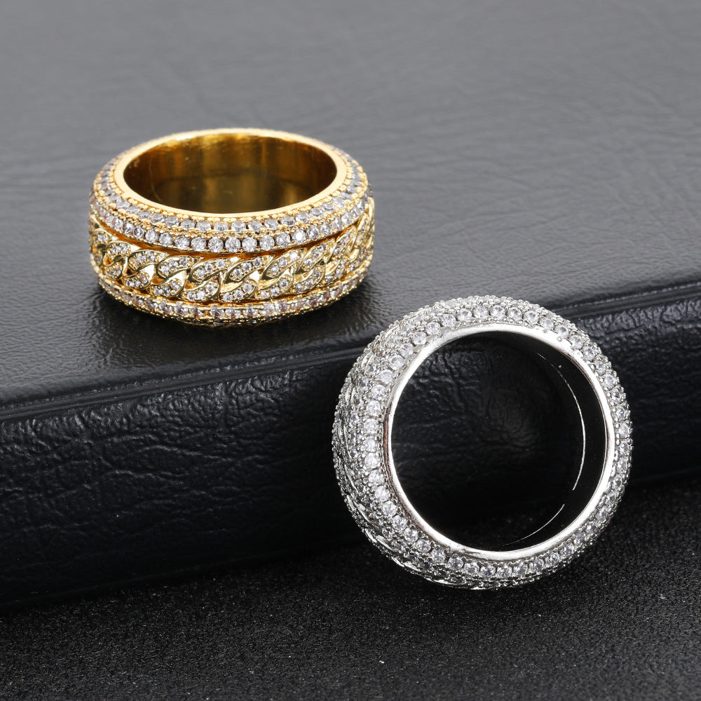 Rotatable 5-Layer Iced Cuban Ring