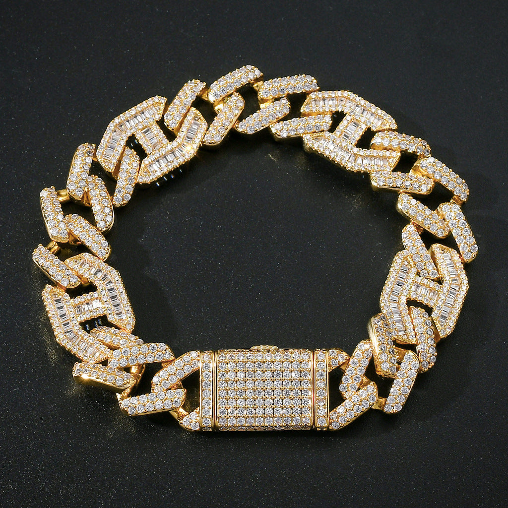 15MM Plated Gold Prong Baguette Curb Bracelet