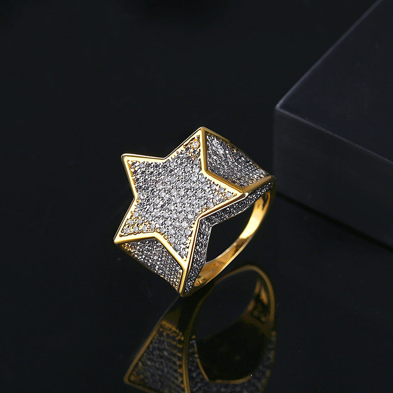 18K Gold-Plated  Iced Out Pentagram Ring