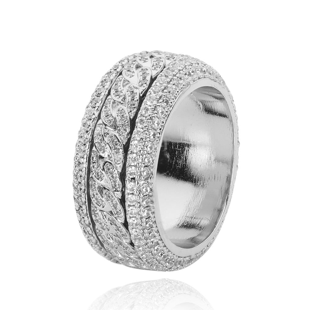 Rotatable 5-Layer Iced Cuban Ring