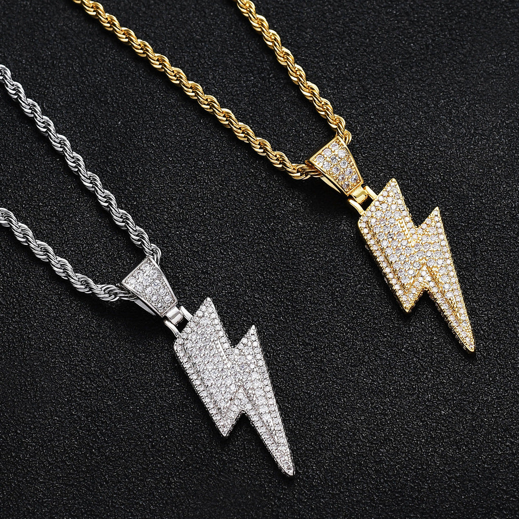 8K Gold-Plated CZ Iced Lightning Necklace