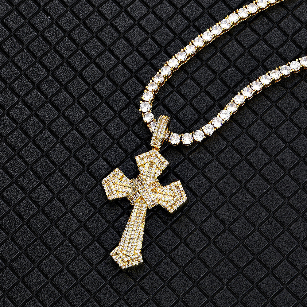 Iced Out Baguette Jesus Cross Necklace