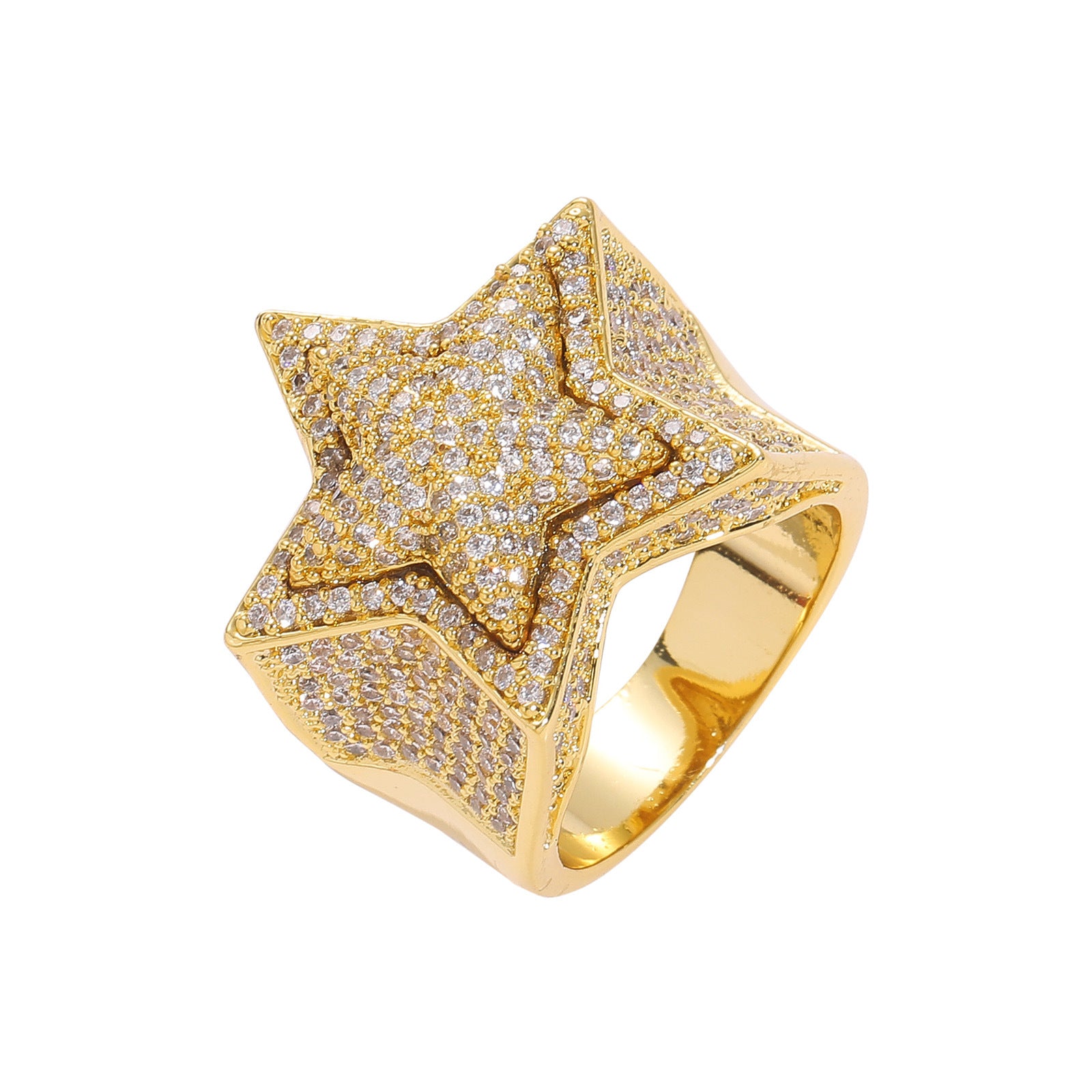 3D Gold-Plated Micro-inlay Pentagram Ring