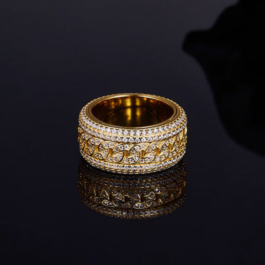 Rotatable 5-Layer Iced Cuban Ring