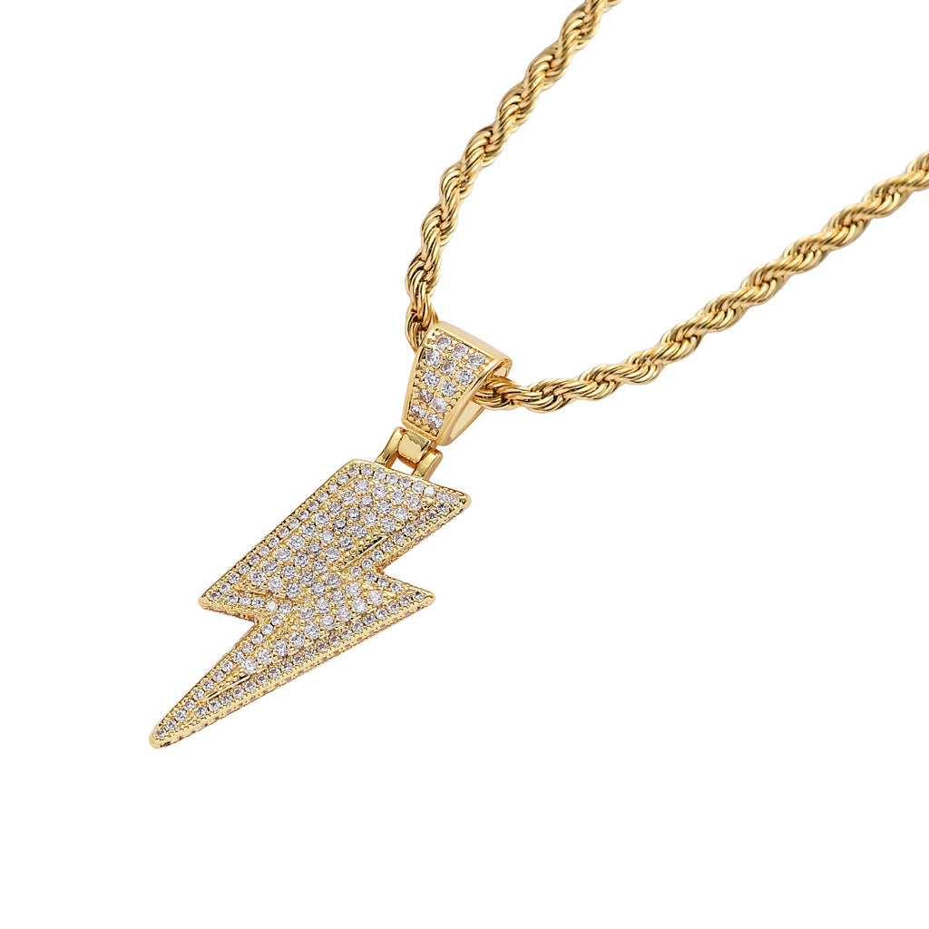 8K Gold-Plated CZ Iced Lightning Necklace