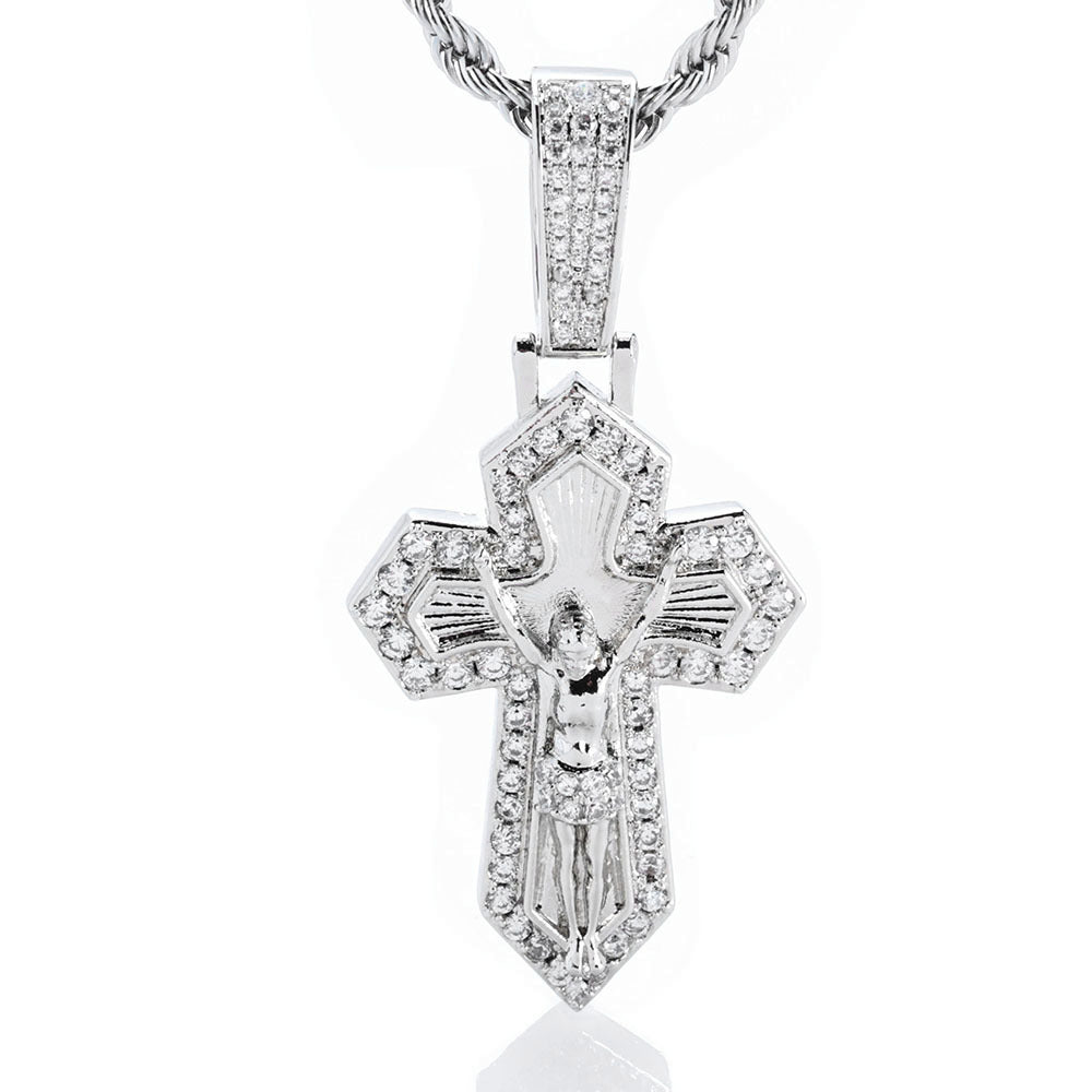 Jesus Crucifix Baguette Cross 18K Necklace