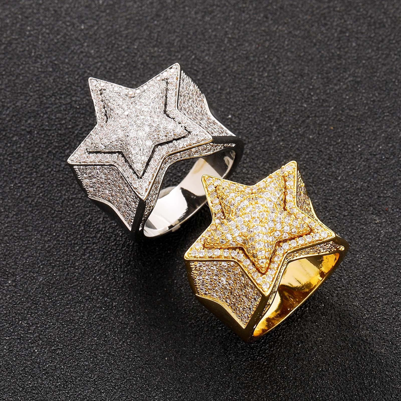 3D Gold-Plated Micro-inlay Pentagram Ring