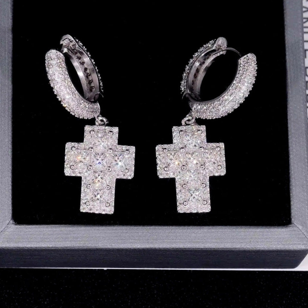 Gold Plated Hip Hop Cross Earring