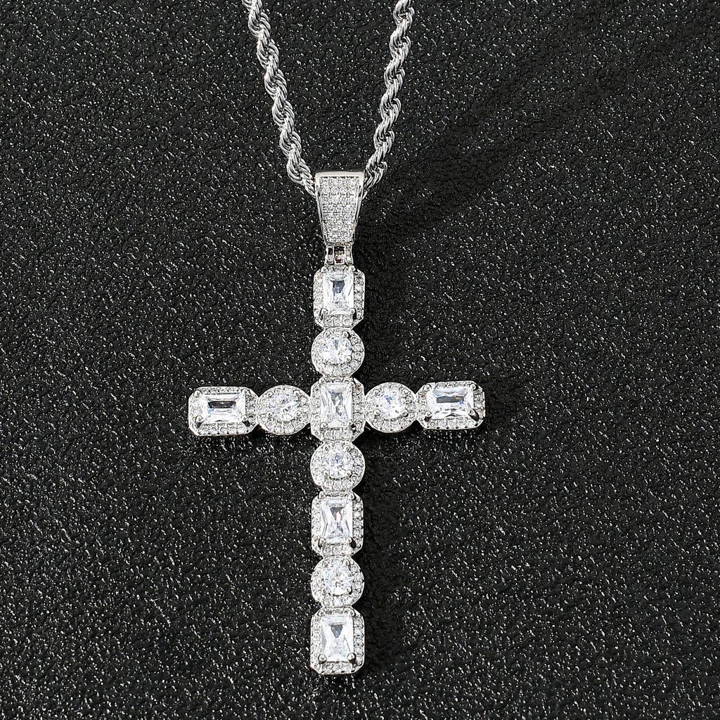 Large iced cross necklace