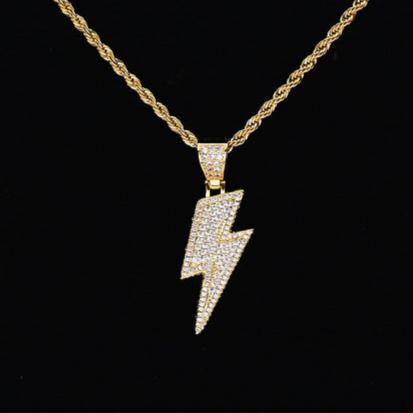 8K Gold-Plated CZ Iced Lightning Necklace