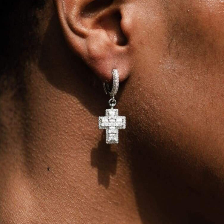 Gold Plated Hip Hop Cross Earring