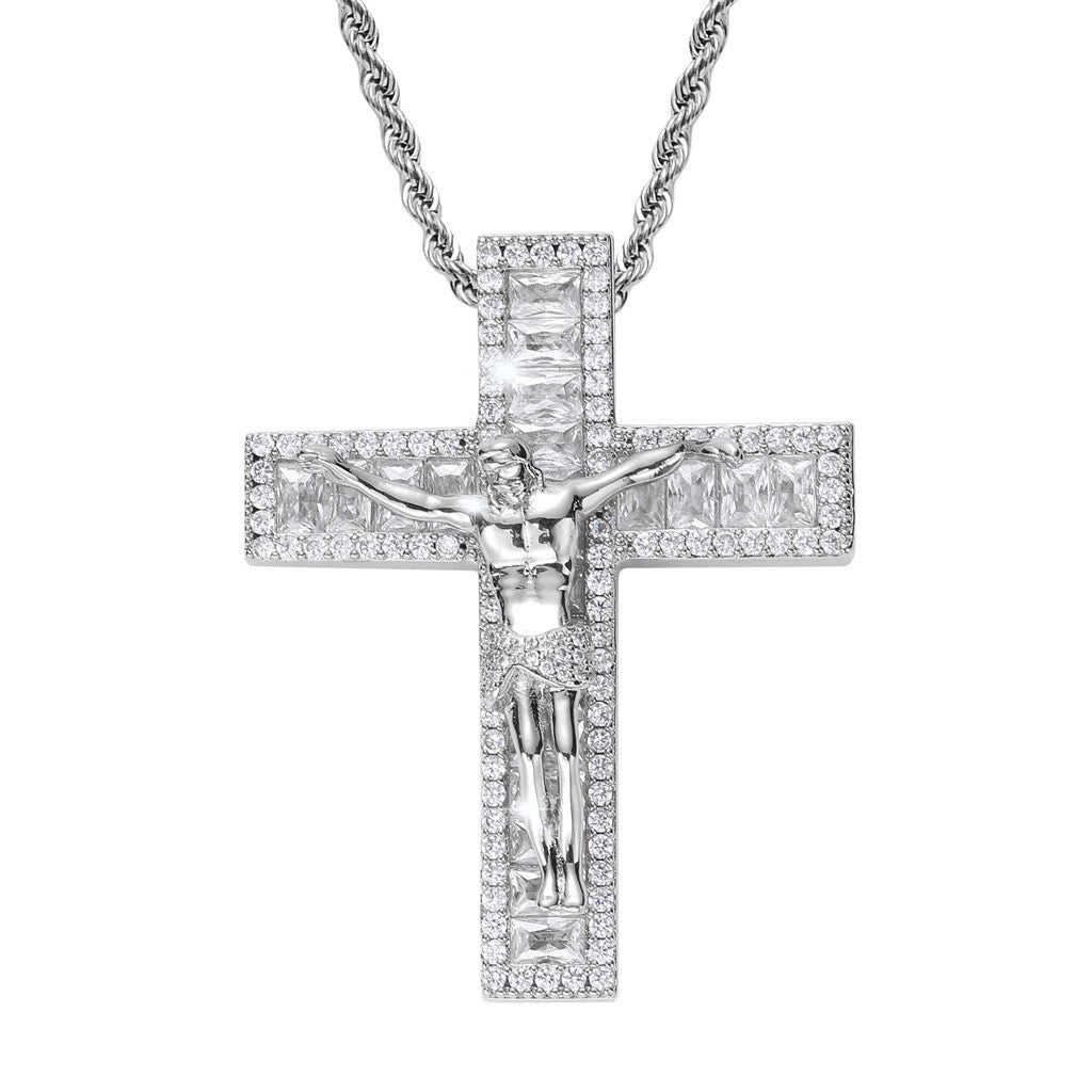 3D Jesus Crucifix Baguette Cross Necklace