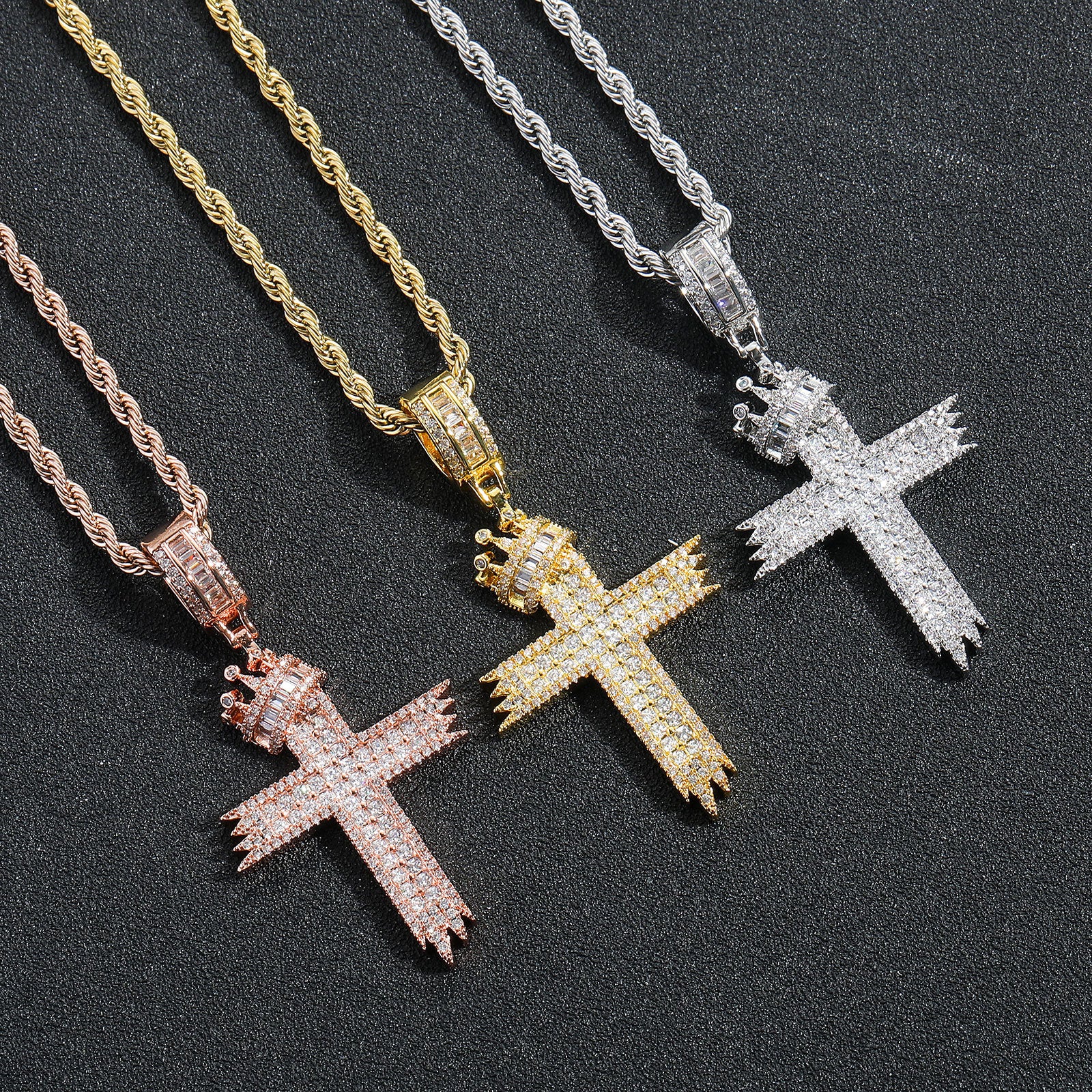 18k goldcrown cross necklace