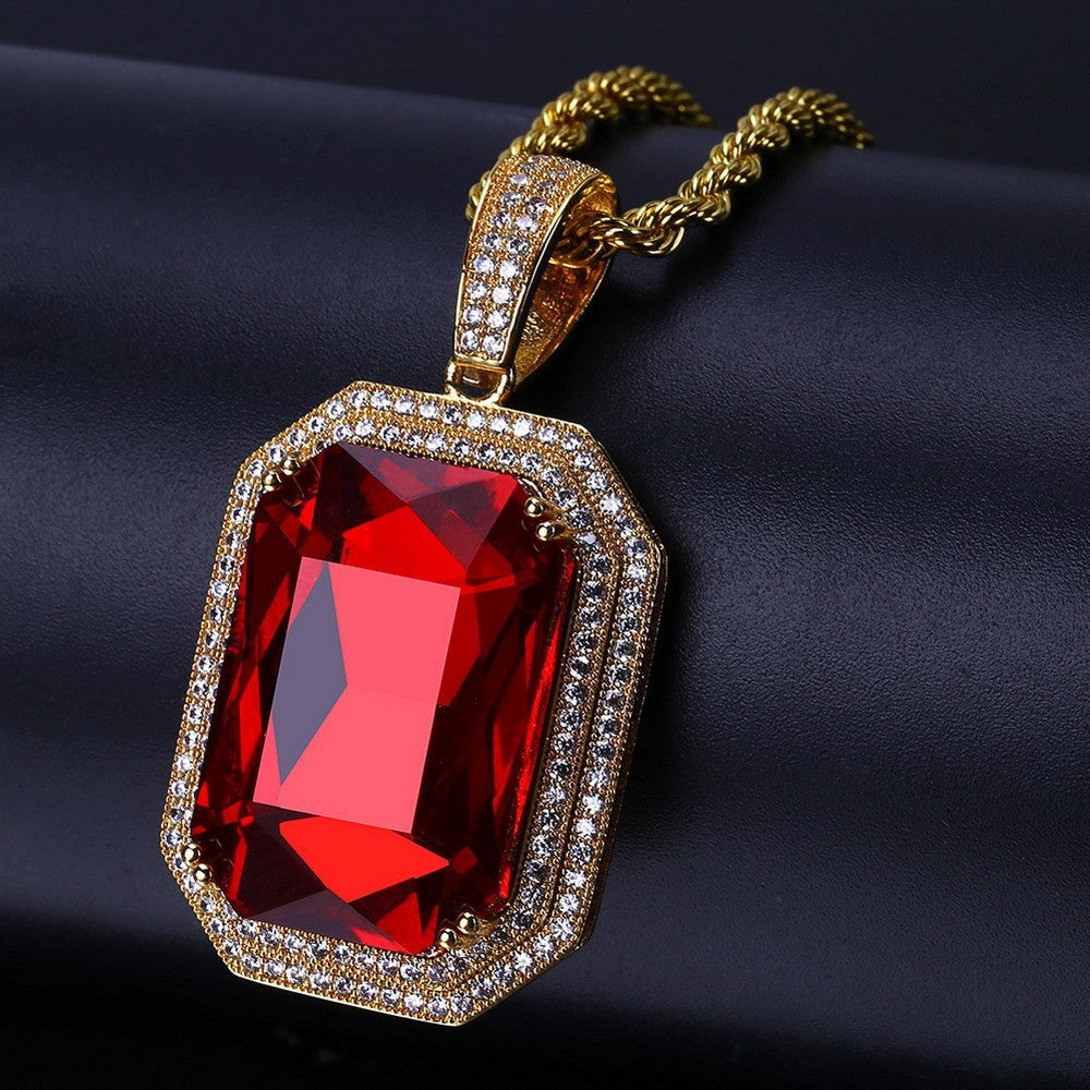 Red CZ Pendant Gold-Plated Micro-inlay