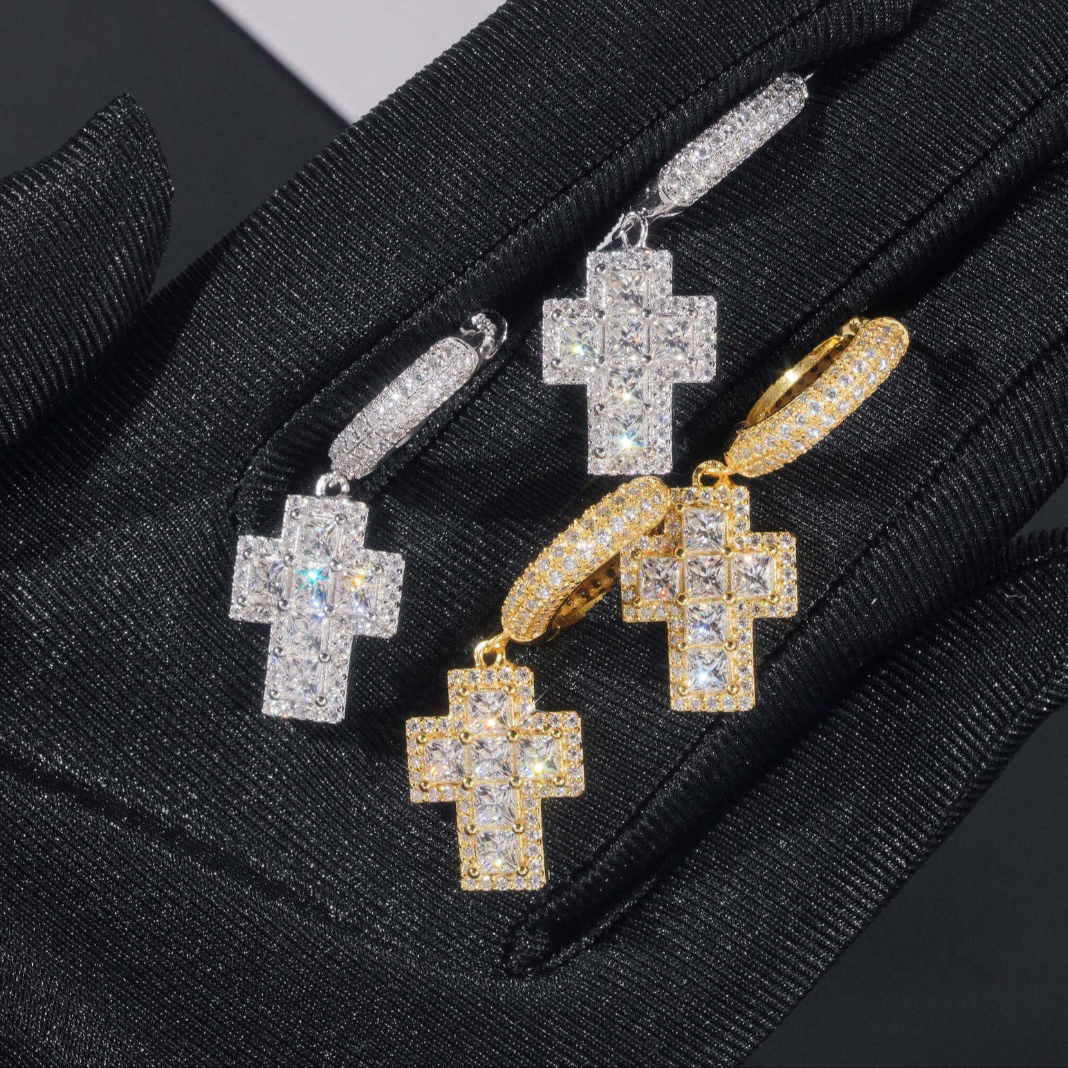 Gold Plated Hip Hop Cross Earring