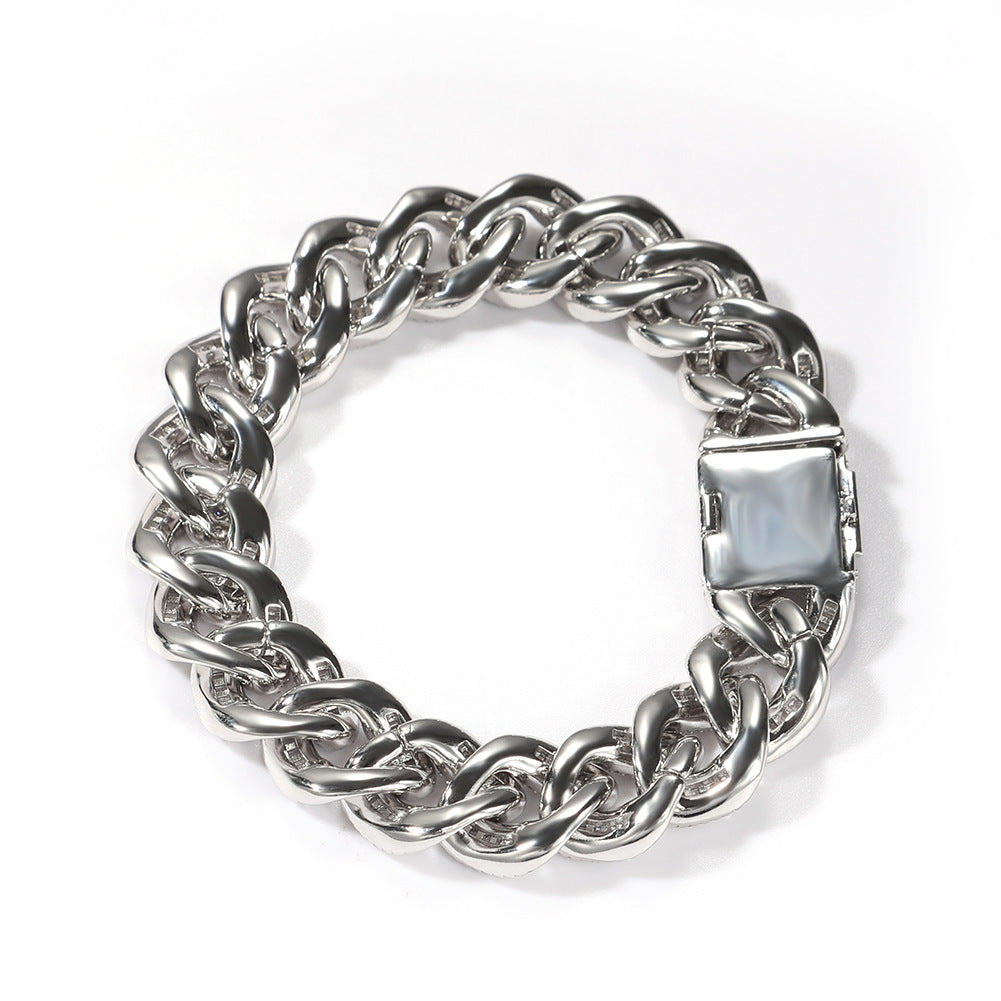 15.5mm Baguette & Round Cuban Bracelet In 18k White Gold