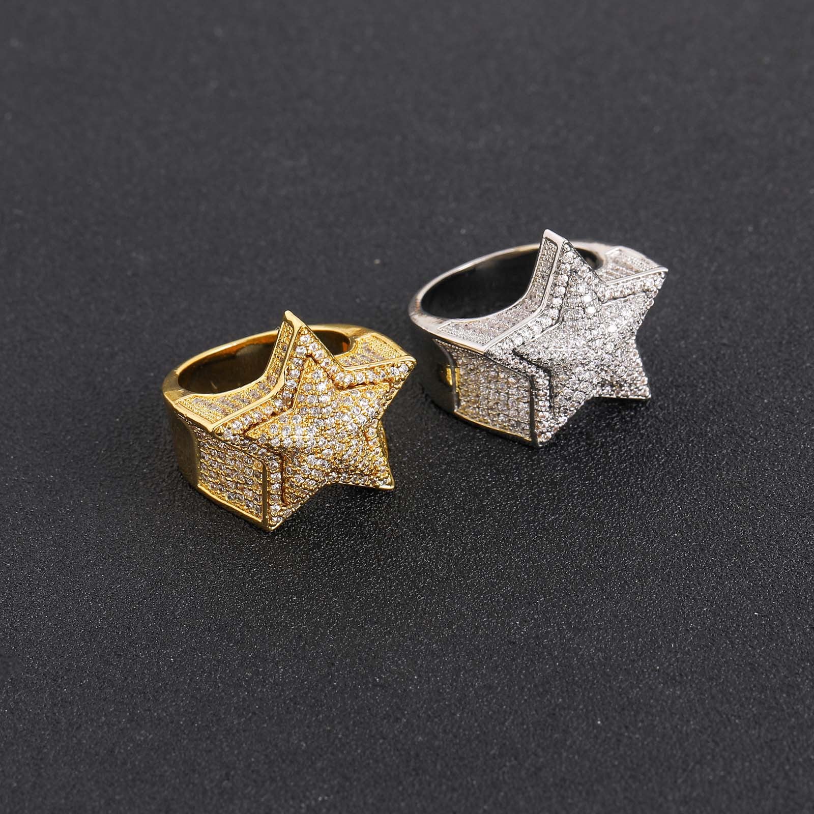 3D Gold-Plated Micro-inlay Pentagram Ring