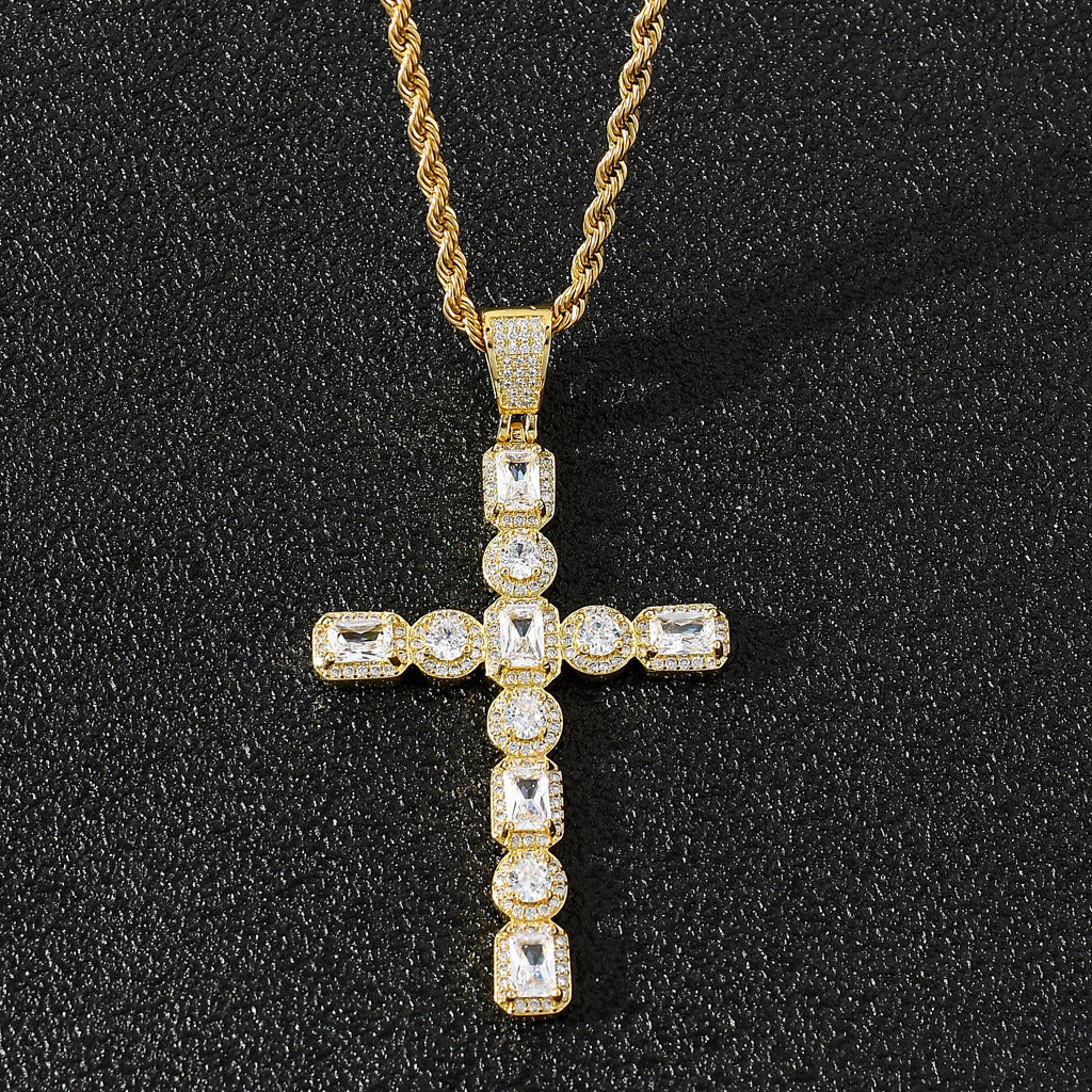 Large iced cross necklace