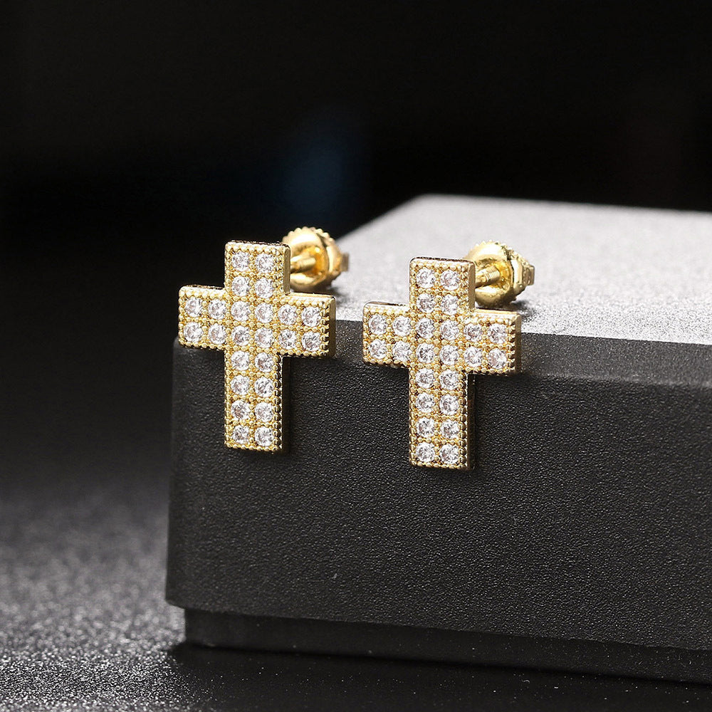 Gold-Plated Cross Hip Hop  Earring