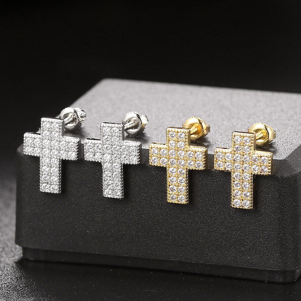 Gold-Plated Cross Hip Hop  Earring