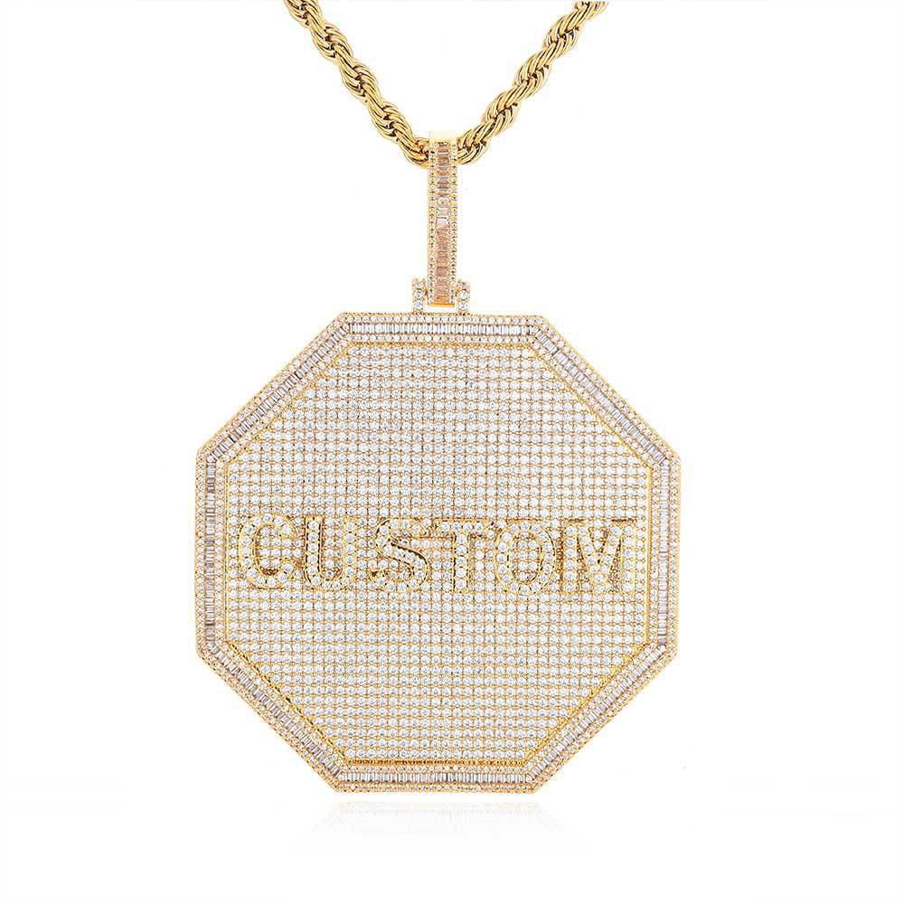 3D BIG OCTAGON CUSTOM LETTER NECKLACE