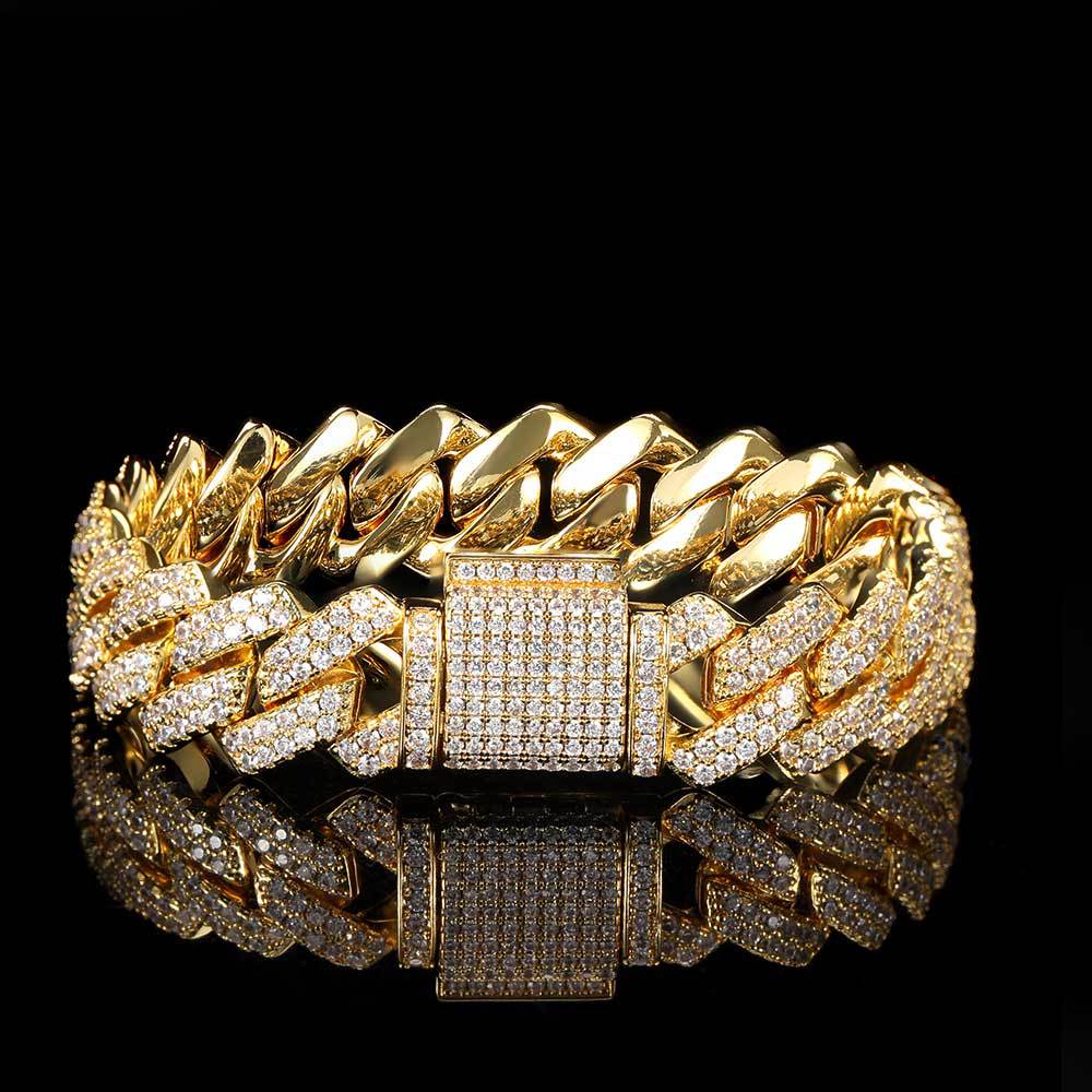 14MM Prong Cuban Link Bracelet in Gold