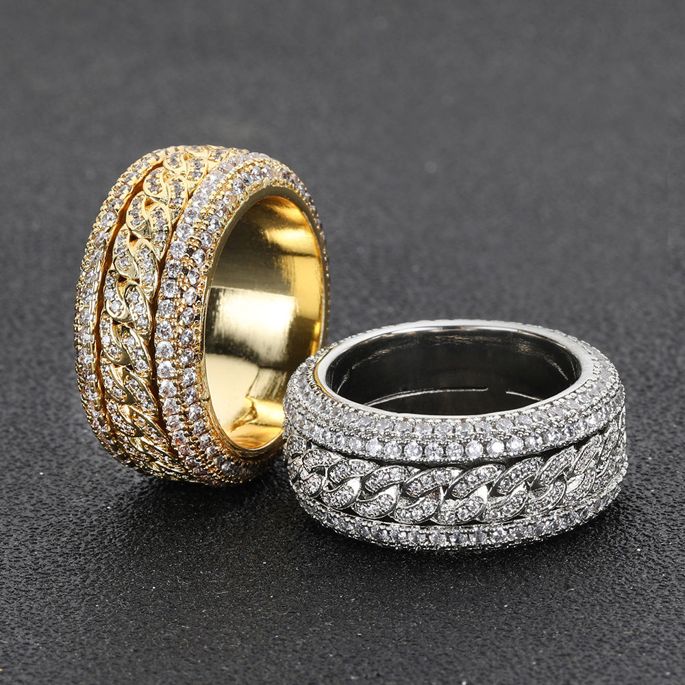 Rotatable 5-Layer Iced Cuban Ring