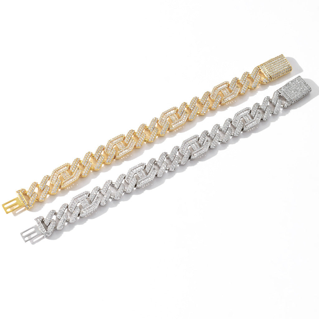 15MM Plated Gold Prong Baguette Curb Bracelet