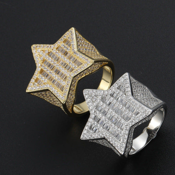 18K Gold-Plated Micro-inlay  Pentagram Ring