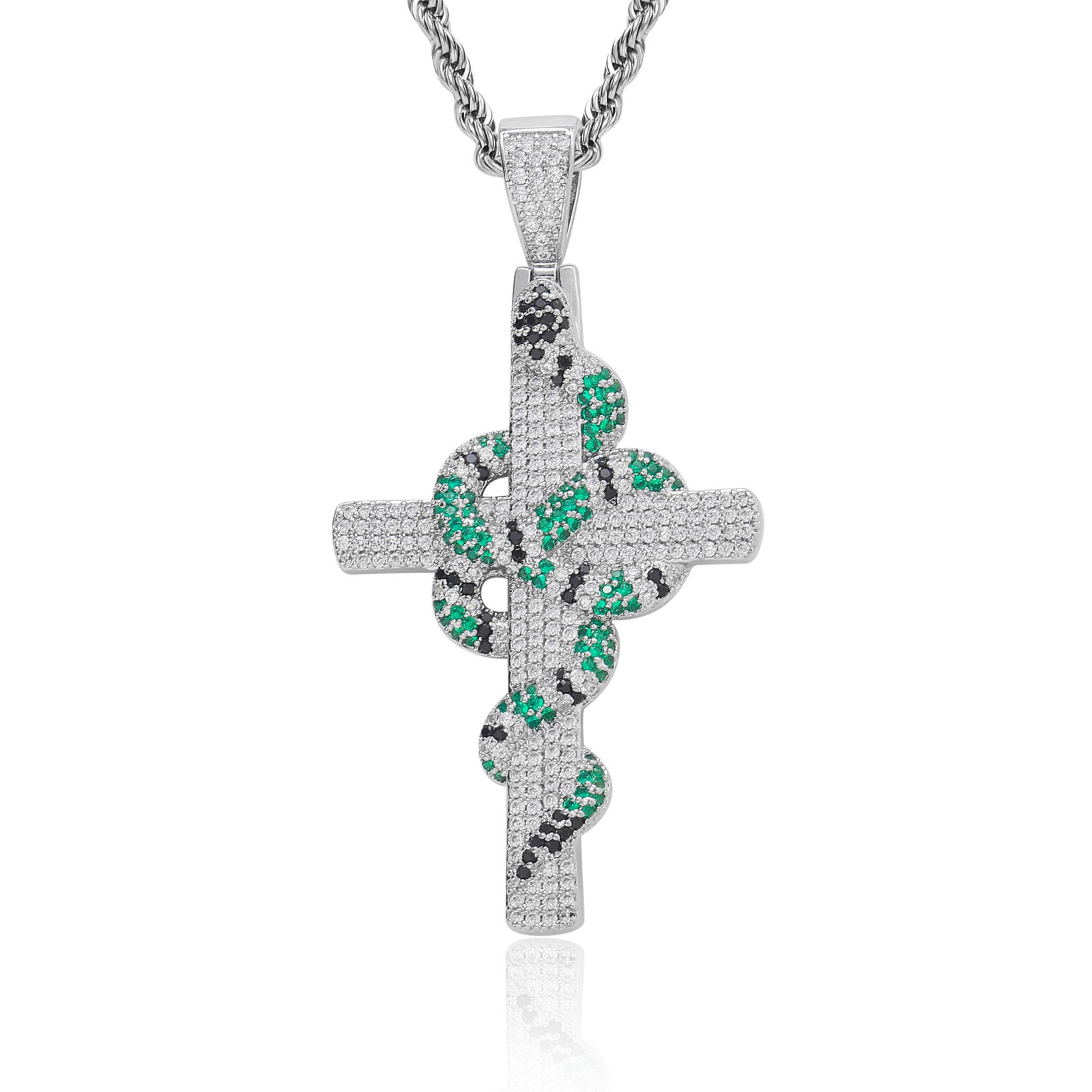 Iced Cross and Snake Pendant