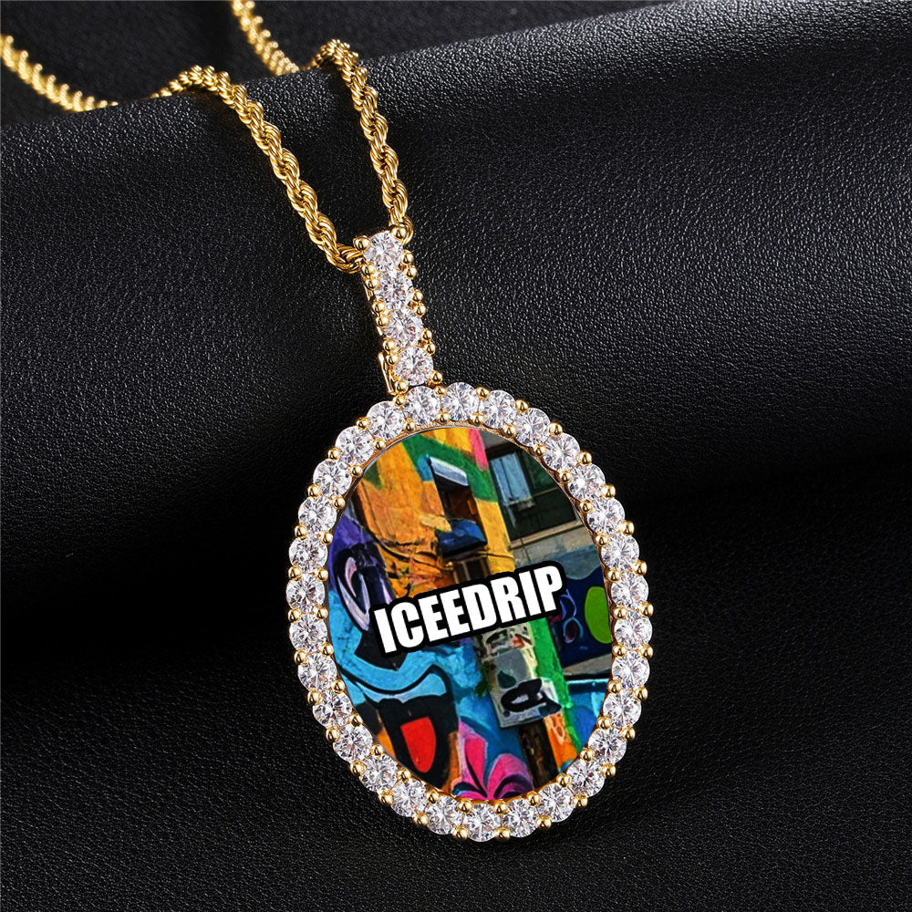 Large 3D Oval Custom Picture Pendant