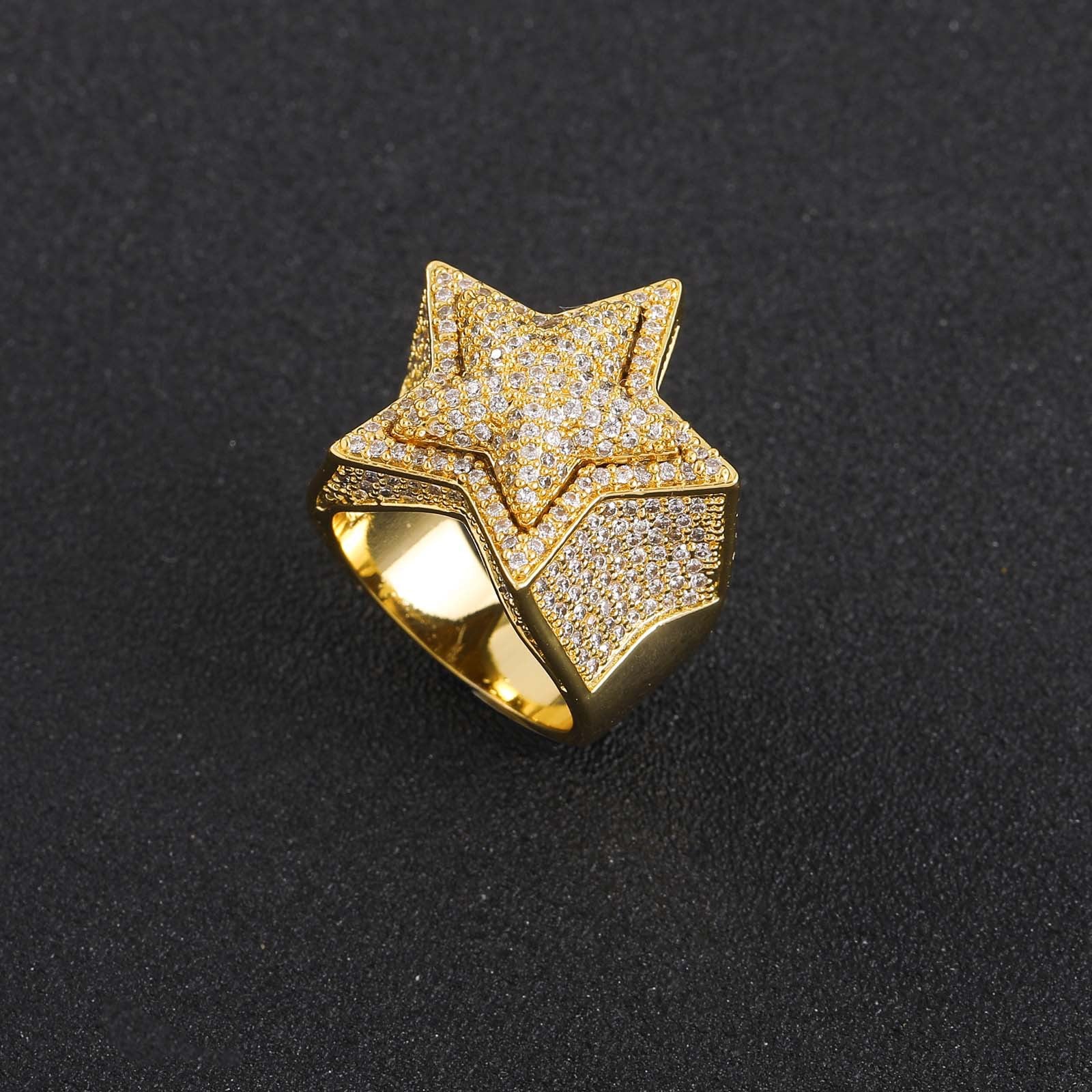 3D Gold-Plated Micro-inlay Pentagram Ring