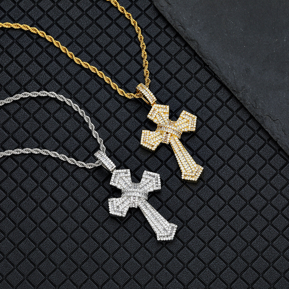 Iced Out Baguette Jesus Cross Necklace