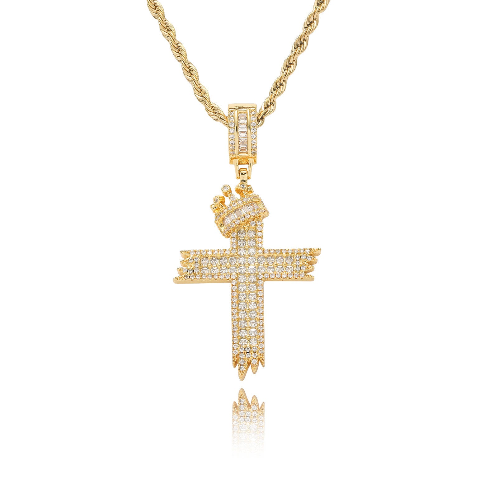 18k goldcrown cross necklace