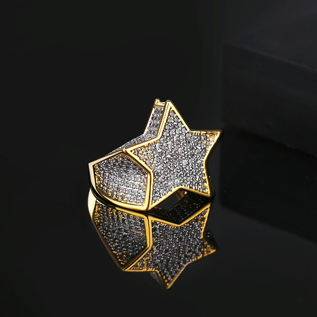 18K Gold-Plated  Iced Out Pentagram Ring