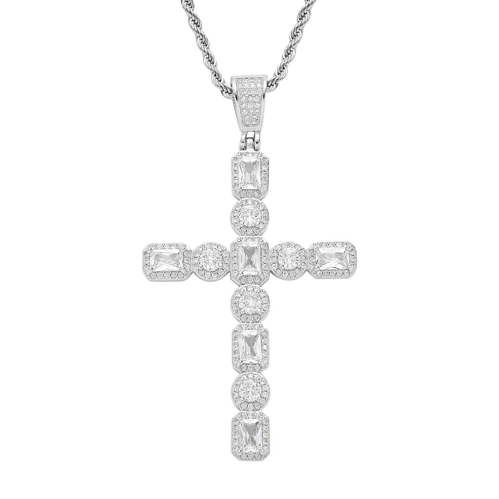 Large iced cross necklace