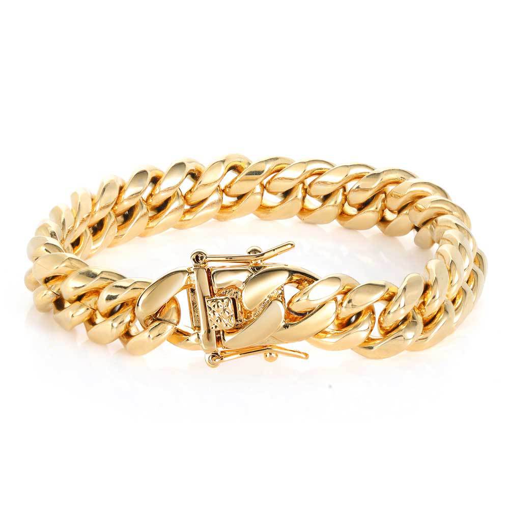 18K Gold-Plated Classic Miami Cuban Link Bracelet（12MM）