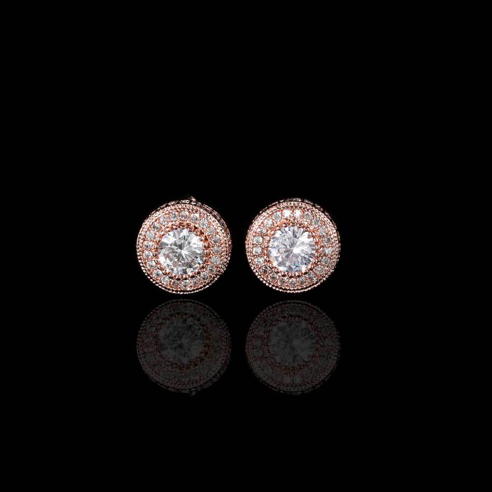 925 Sterling Gold-Plated/Silver Iced Round Shape Hip Hop Earrings