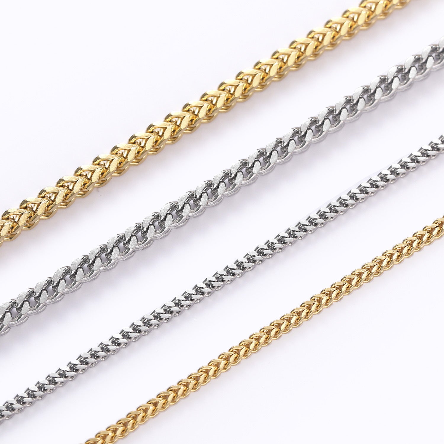 3mm Franco Link Chain in White Gold