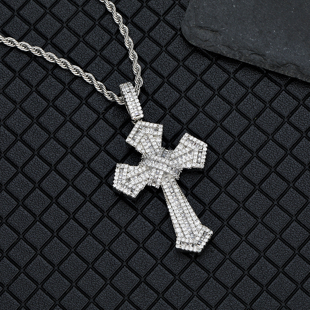 Iced Out Baguette Jesus Cross Necklace